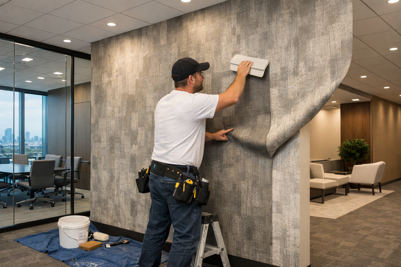 Commercial Wallpaper Installation by Grapeson Wilson CPA in Houston